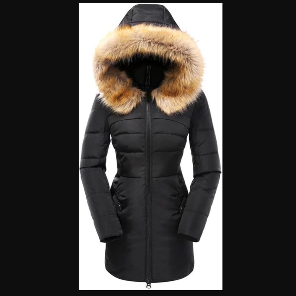 Valuker Women's Faux Fur Hood Long Down Jacket Winter Down Parka Puffer Size S